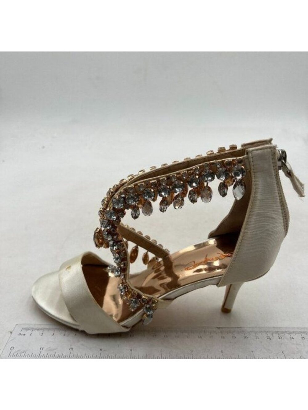 XYD Women Crystal Open Toe Sandals High Heels Rhinestones Straps Back Nude Stain